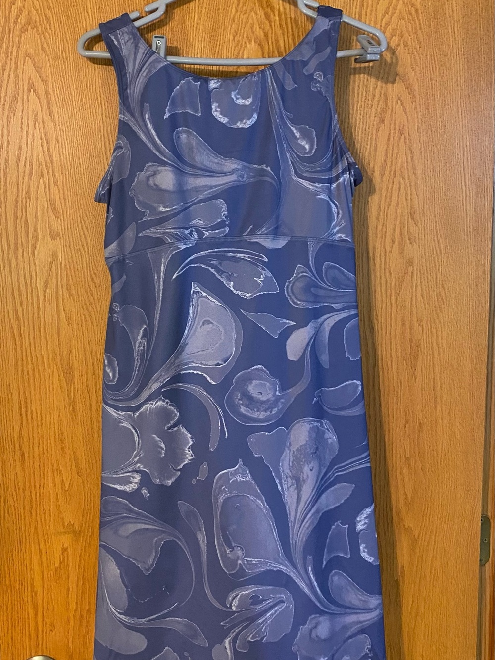 Sleeveless Navy Marble-Print Midi Dress